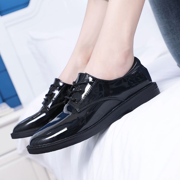

bling design patent leather lace up oxfords women single shoes modis carve patterns flats shoes ladies footwear zapatos mujer, Black