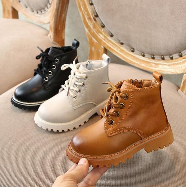 

martin boots kids winter genuine leather plush snow boots for girls boys casual walking leisure outdoor ankle toddlers shoes, Black;grey