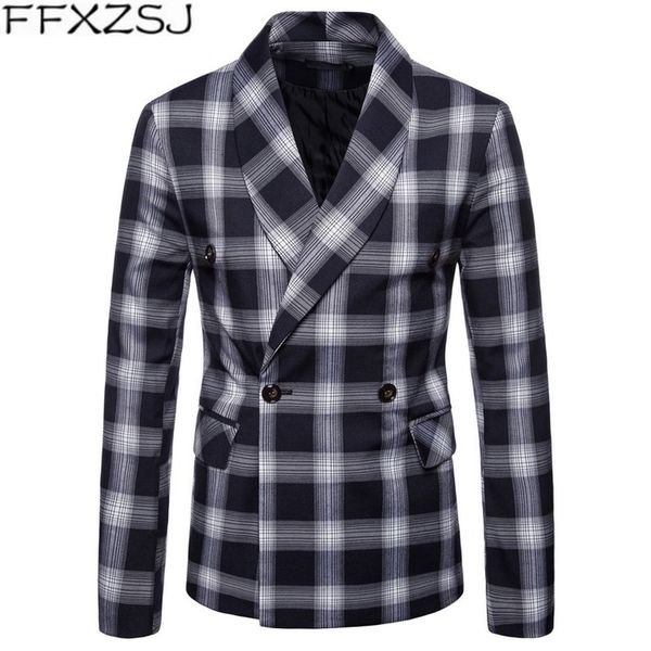

ffxzsj new arrival business mens blazer casual blazers men lattice formal jacket double-breasted men dress suit jackets, White;black
