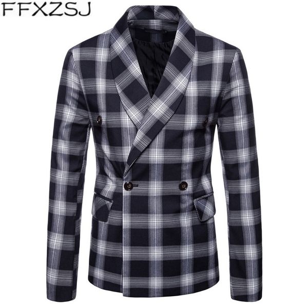 

ffxzsj new arrival business mens blazer casual blazers men lattice formal jacket double-breasted men dress suit jackets, White;black