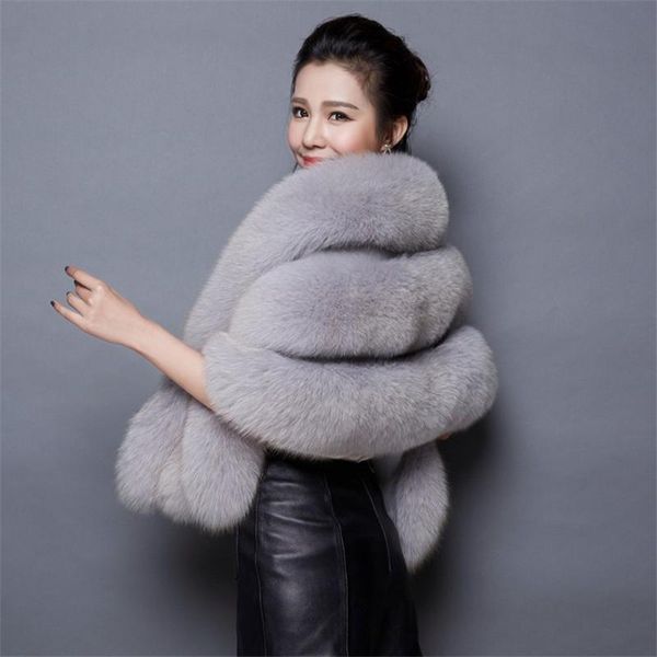 

new women wedding shawl evening party dress wrap fur shoulder capes bridal jacket coat faux fur slim lady fake cloak, Black