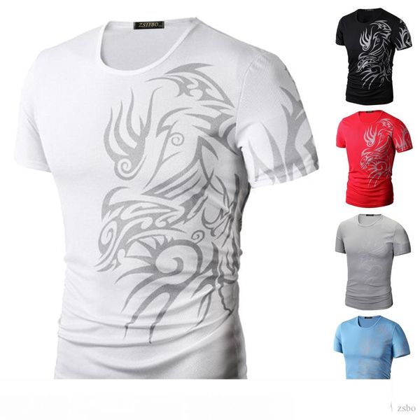 

men's fashion sport t-shirt shirts short sleeve o neck dragon print super elastic slim fit good quality t shirt tx70 r, White;black