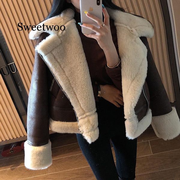 

2019 winter вокомаѬоной кђѬки женина suede lamb keep warm wool coat мооикл овоѬо пало ж, Black