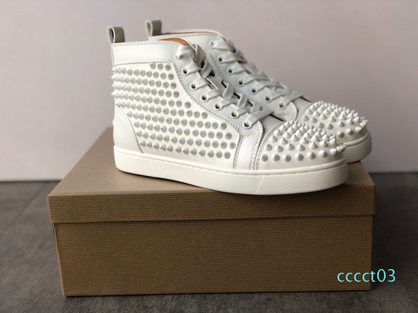 

designer shoes studded spikes red bottom sneakers high pik pik spiked men shoes black white leather flat party shoes ct03
