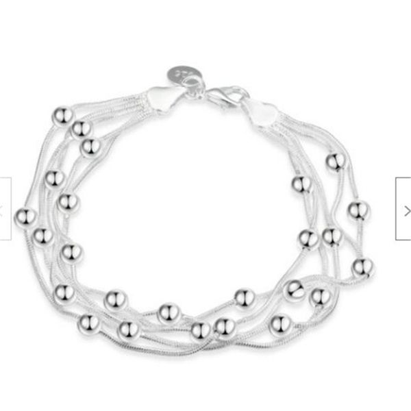 

925 silver plated multilayer chain beads bracelets for women new fashion wedding white gold color bubble bracelet, Golden;silver