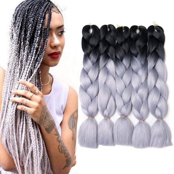 

оптовая 24-дюймовый джамбо плетение наращивание волос kanekalon синтетический ломбер джамбо косы 5 шт. / лот 100 г высокая температура волок, Black