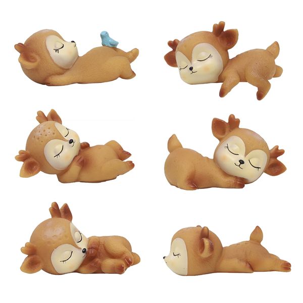 

6шт статуя оленя украшения палевый каваи спящий декор животных силикон