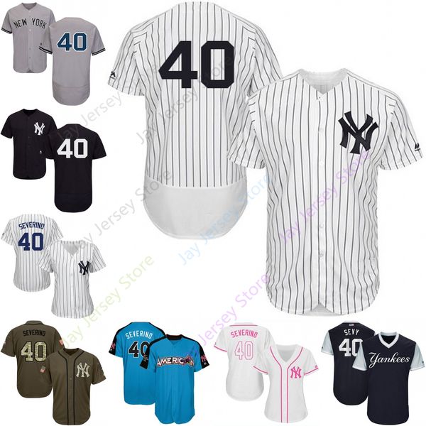 

2019 New York 40 Luis Severino Jersey Yankees Jerseys Cool Base Flexbase Home Away White Black Red Grey Pullover Button Men Women Youth