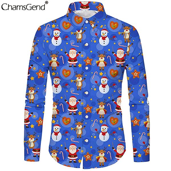 

chamsgend 2020 christmas shirt men casual xmas santa printed blouse new year party dress shirt slim male shirts chemise homme #4, White;black