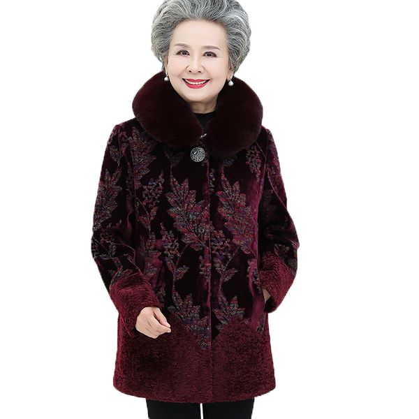

parkas plus size 5xl coat winter granny jackets 60-80 noble women clothing female winter sheep shearing add cotton warm jackets, Black