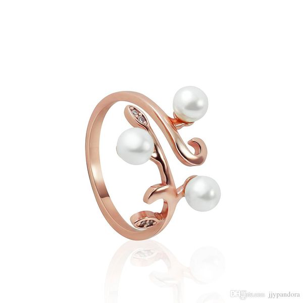 

ych 100%925 sterling silver pendant vintage personality rose gold pearl flower vine ring opening adjustable engagement ring pandora, Black