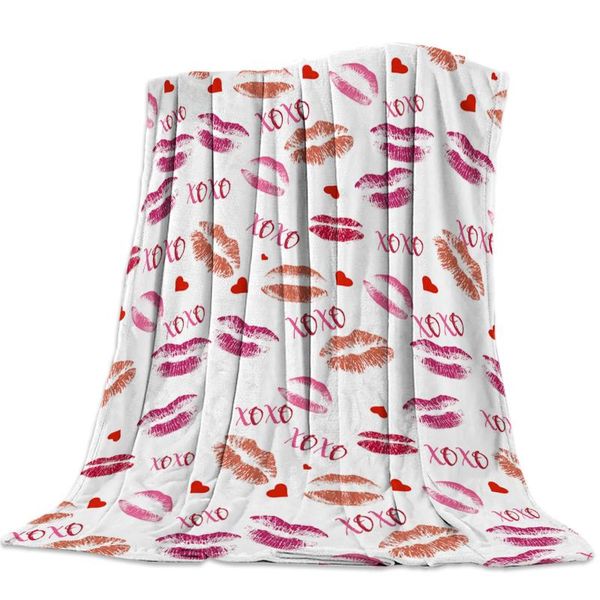 

valentine's day lips letter xoxo nap blanket super soft cozy coral fleece throw blanket bedspread for couch throw travel