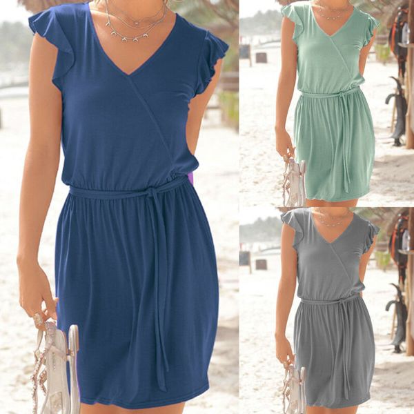 

Women Ruffle V Neck Mini Dress Party Cocktail Summer Casual Beach Short Sundress