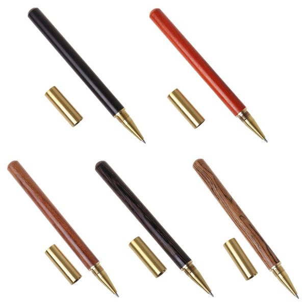 

wood brass ballpoint pen 0.5mm black ink roller ball pens signature fine writing tool stationery student gift, Blue;orange