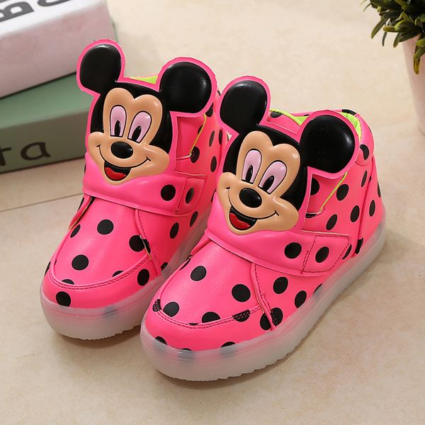 

Children Shoes With Light 2017 Europe Popular Boys Sport Shoes Autumn Winter Cartoon Dot Girls Sneakers Kids Boots Size 21-30