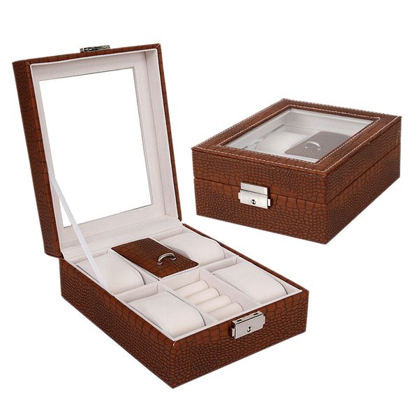 

watch jewelry box storage organizer case ring earring necklace leather, Black;blue