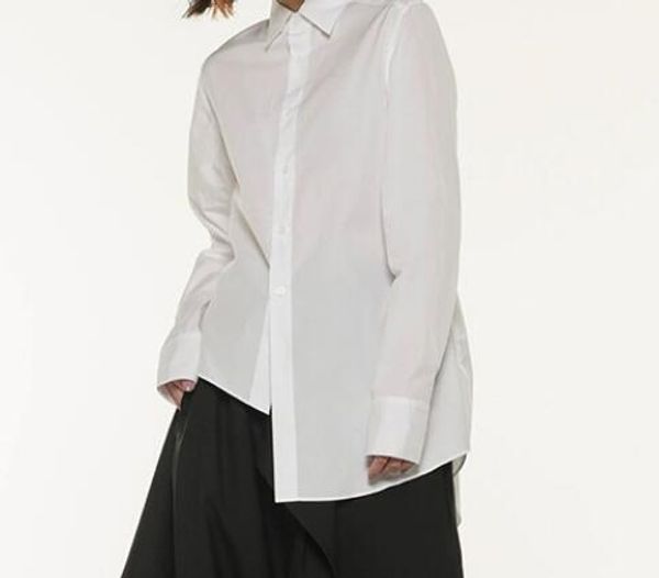 

s-6xl hot 2019 summer men's new fashion personalized custom asymmetrical long sleeve cotton shirt, White;black