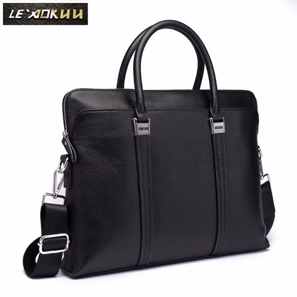

men genuine leather simple office maletas business briefcase 15.6" lapcase attache portfolio bag maletin messenger bag 9161