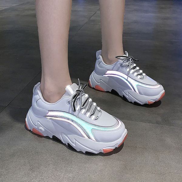 

reflective clunky sneaker increased running shoes for women female outdoor sport shoes athletic high heel cushioning footwear