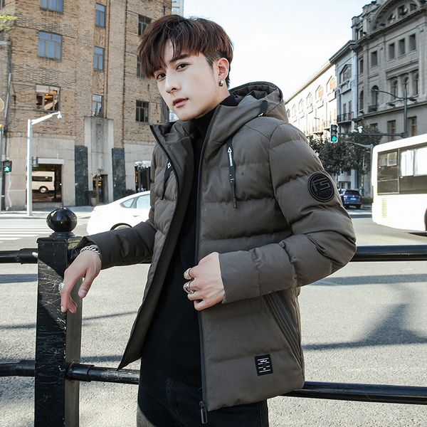 

autumn & winter new style men hooded solid color thick down jacket cotton-padded clothes large size casual versatile cotton-padd, Black
