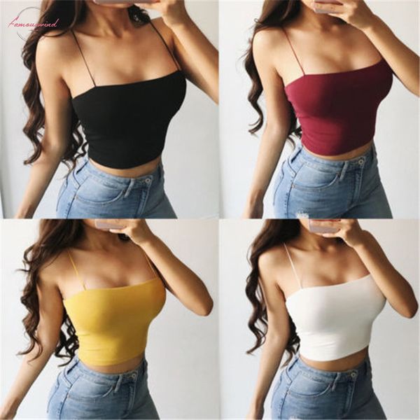 

2020 summer female crop women sleeveless straps tank solid fitness lady camis casual white black 7 color s