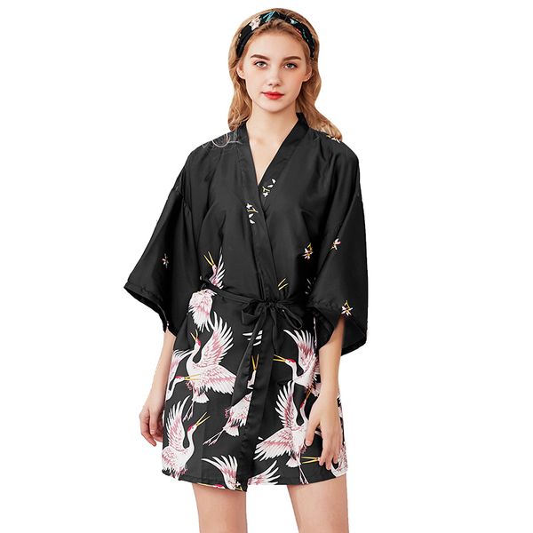 

pyjama femme sleepwear silk women satin short wedding bride bridesmaid robe kimono robe bath robe large peignoir femme bathrobe, Black;red