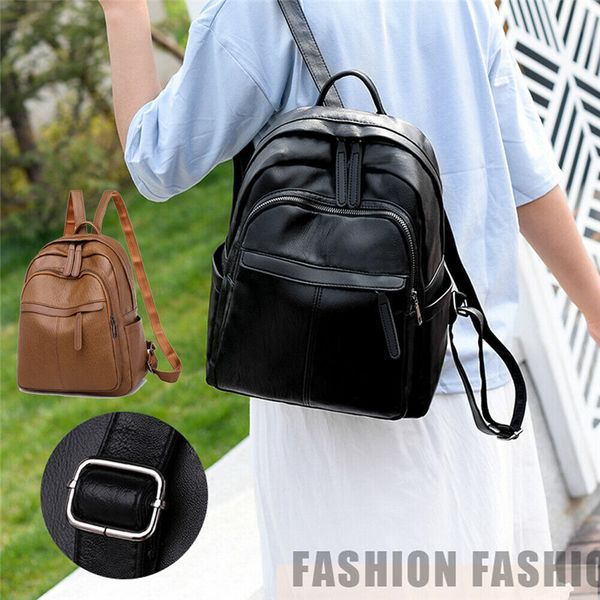 

noenname uk fashion ladies girls pu leather small backpack solid shoulder bag travel rucksack zipper waterproof cloth schoolbag