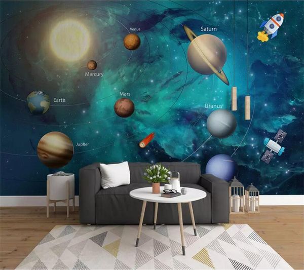

mural custom wallpaper 3d mural hand painted space universe children's room background wall paper painting papel de parede 0