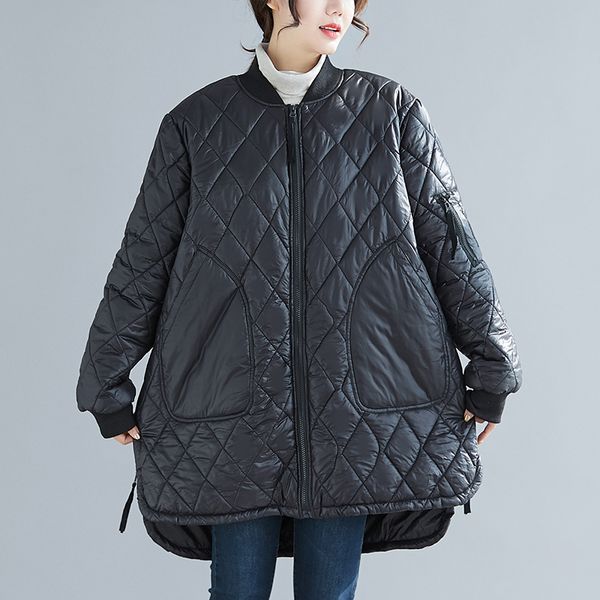 

2020 осень длинные женщины зимняя куртка утепленная мода толстые теплый хлопка outwear сыпучие плюс размер дамы пальто хлопка ватник, Black