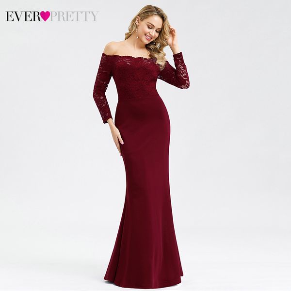 

burgundy lace evening dresses long ever pretty off the shoulder full sleeve ladies formal dresses women elegant party gowns 2019, White;black