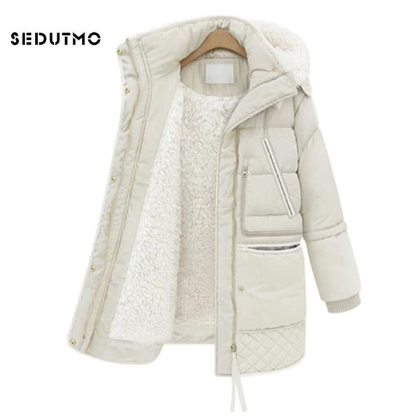 

sedutmo winter plus размер 3xl длинные parka женщин куртки хлопка ватник теплый бархат hoodie streetwear outwear толстые ed438 для одежды, Tan;black