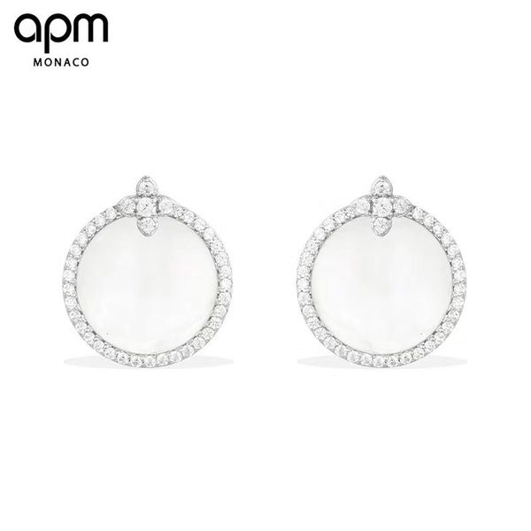 

luxury earrings apm monaco white fritillaria earrings brand designer earrings s925 sterling silver with diamond decoration, Golden