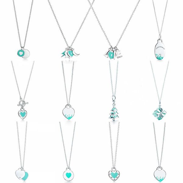 

jewelry necklace pendant geometric letter 925 silver blue double heart necklace female china direct sales fashion jewelry with lettering