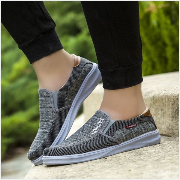 

2019 summer slip on canvas sneakers men shoes loafers moccasins comfortable lightweight male shoes casual driving, Black