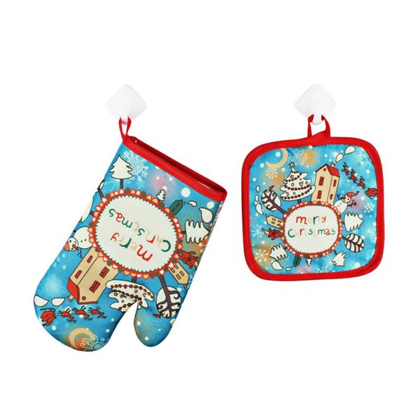 

1 set christmas baking anti-gloves oven and microwave oven insulation mat for home xmas party decoration supply