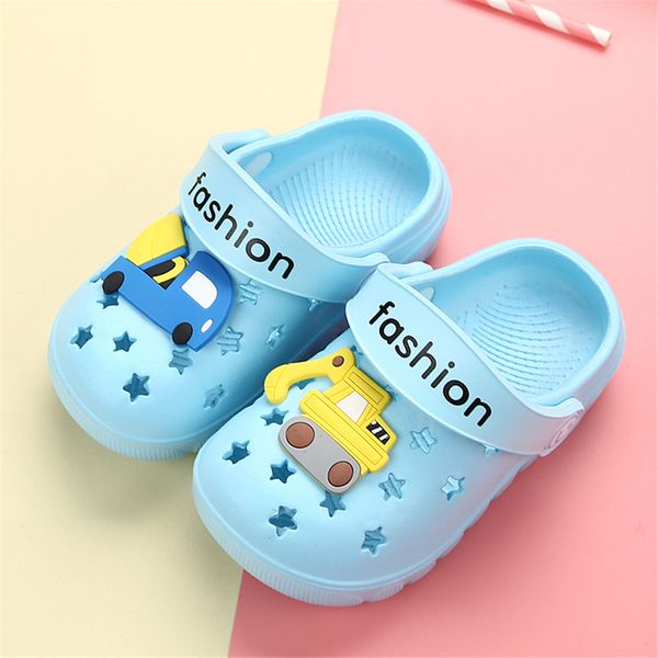 

summer baby slippers kids boys girls cartoon excavating machinery beach sandals slippers comfort flats flip shoes for children, Black;grey