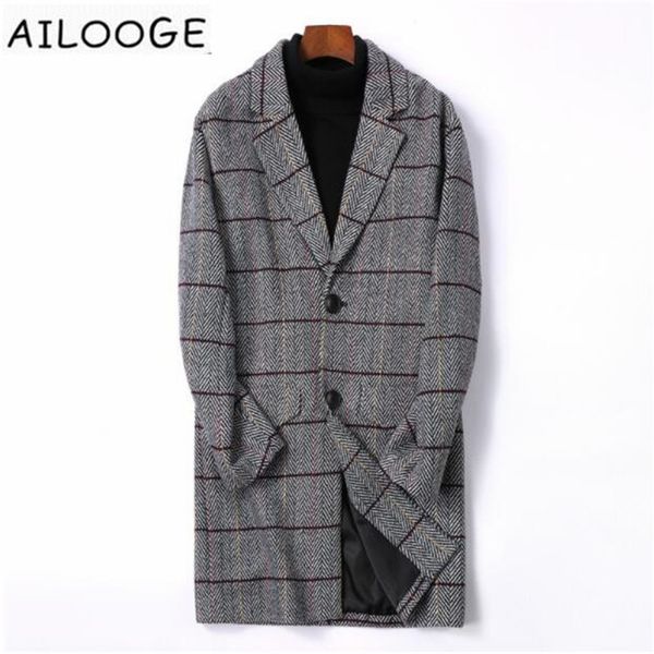 

men's clothes 2019 new arrive mens woolen coats slim fit long plaid trench coat male m-4xl autumn wool jackets for men, Black