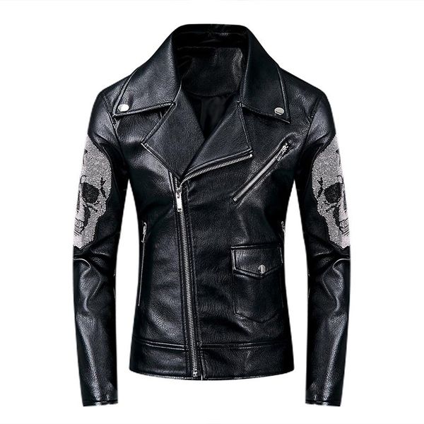 

kiovno men fashion punk leather jackets and coats skull pattern motorcycle pu faux leather jackets outwear for male black