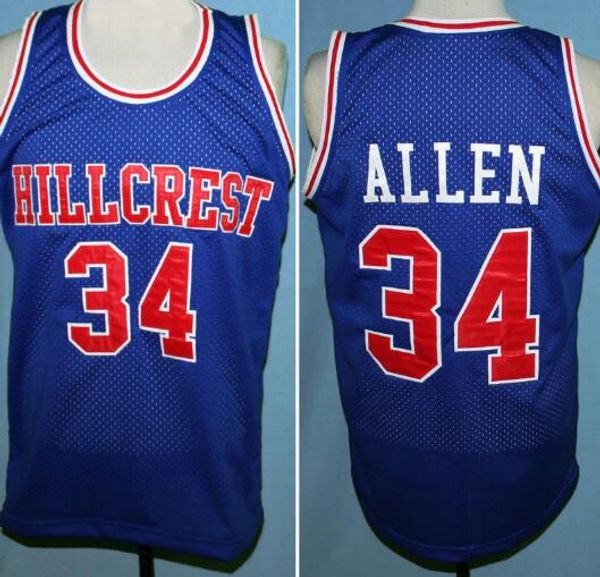 

hillcrest high school ray allen #34 белый синий ретро баскетбол джерси мужские сшитые пользовательские номер имя трикотажные изделия, Black;red