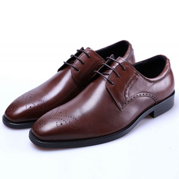 

fashion genuine leather shoes men casual shoes formal oxford pointed toe business wedding js-a0097, Black