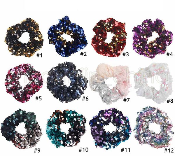 

mermaid reversible sequin headband children hairband princess hair tie charm elastic scrunchie ponytail kids hair accessories tta1767, Slivery;white