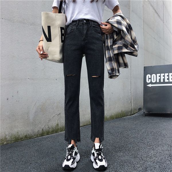 

streetwear high waist skinny jeans woman autumn ripped mom straight jeans women plus size stretch ladies denim mujer, Blue
