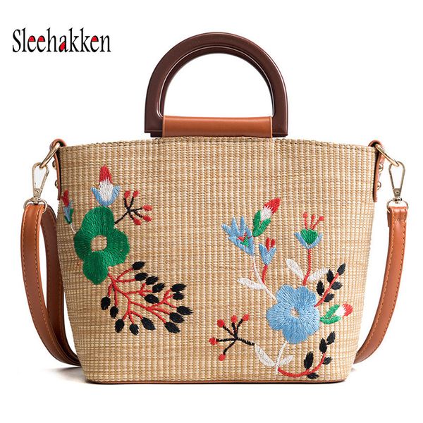 

straw bag female 2019 embroidered woven handbags fashion portable flowers shoulder diagonal bag beach vacation beach