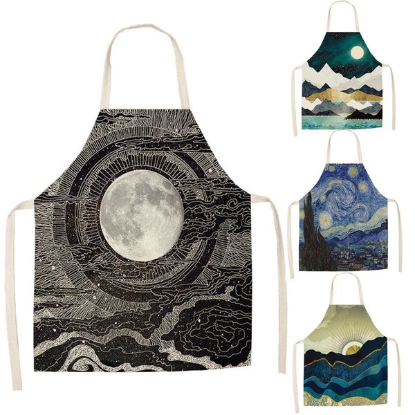 

1 pcs whale printed kitchen aprons for woman home cotton linen cooking baking apron coffee shop cleaning accessories
