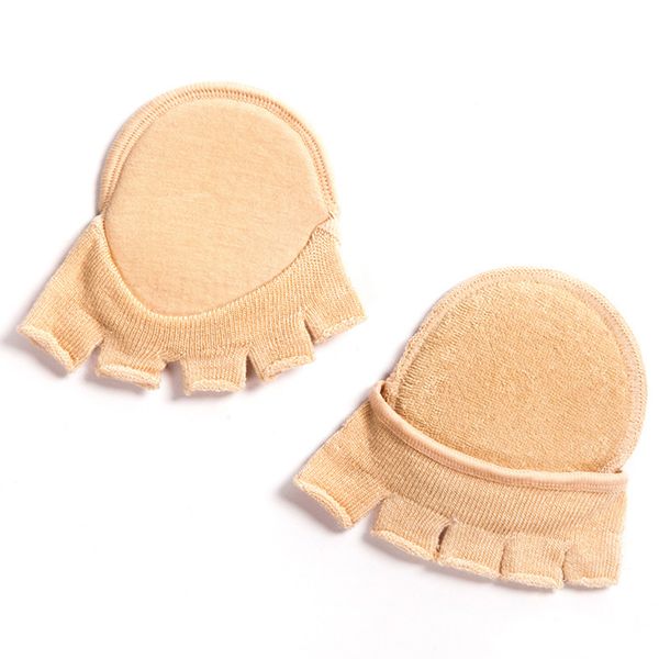 

half sole with forefoot cushion sweat absorption solid sandals women socks soft summer lining open toe non slip pad invisible, Black