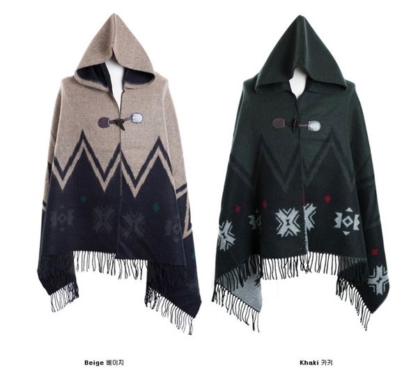 

patchwork color block with a hood cloak men's clothing stitching contrast / hooded cloak men's shawl wild men trench coat, Tan;black