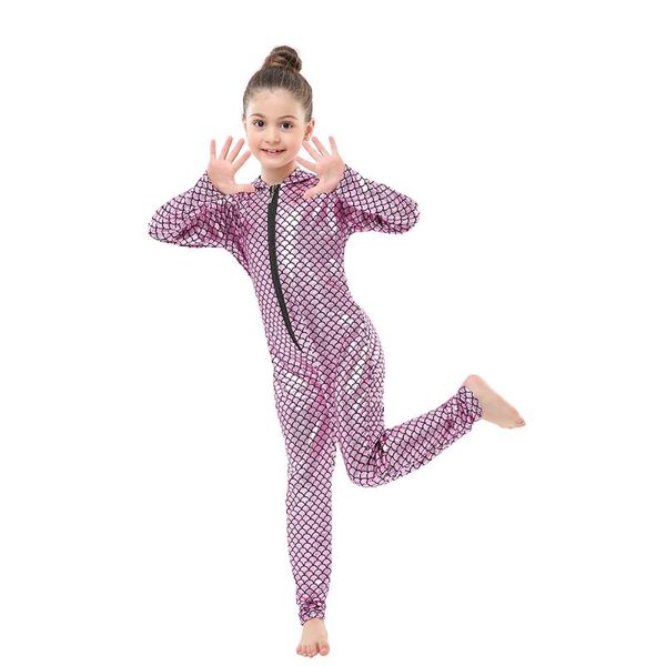 

kids girls one piece skinny shiny jumpsuits halloween cosplay costume children's clothing cosplay baby girl bodysuits playsuits, Blue