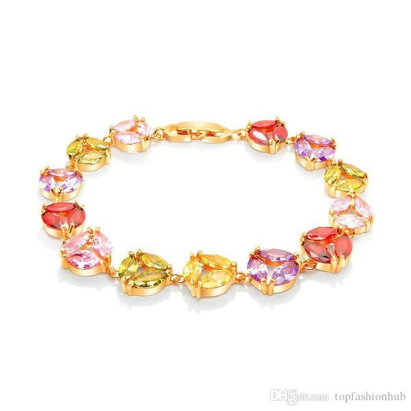 

colored zircon bracelet imitation gold inlaid color zircon copper gold plated bracelet female in europe and america