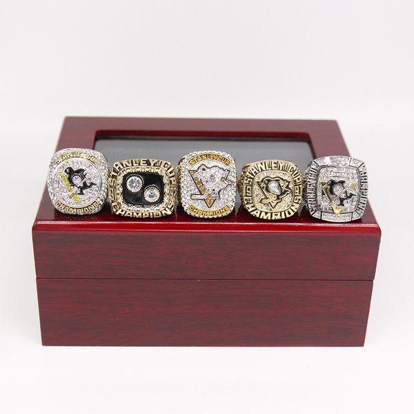 

5pcs 1991 1992 2009 2016 2017 pittsburgh penguins stanley cup hockey championship ring set men fan souvenir gift wholesale 2019 dropshipping, Golden;silver