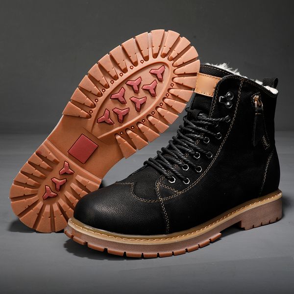 

new style high-end luxury men's martin snow boots fashion design brand platform men's shoes waterproof non-slip the choice in wint, Black